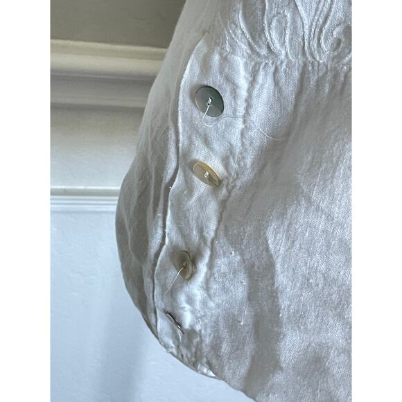 Lungo L'arno Italy Linen Embroidered White Top - Picture 8 of 9